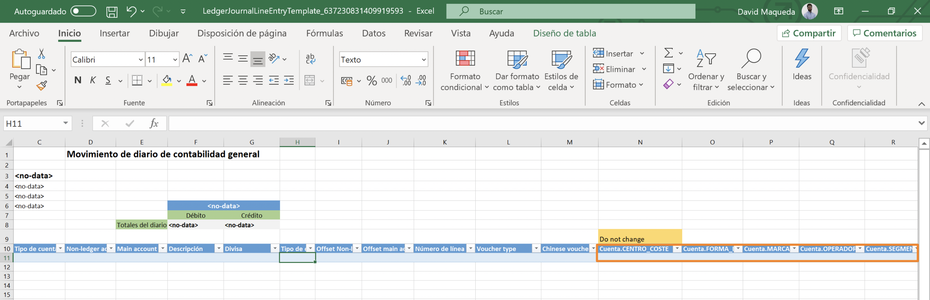 Editar plantillas de Excel para añadir Dimensiones financieras en MSDyn365FO Axazure