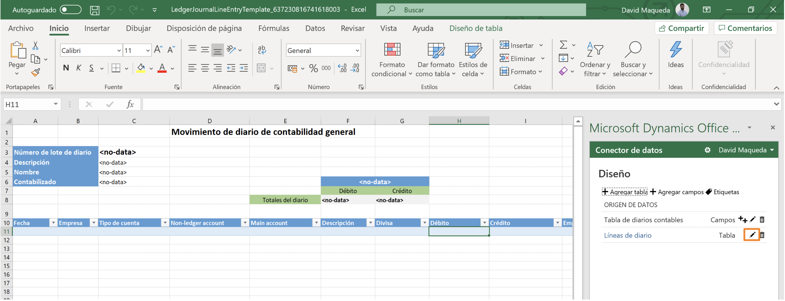 Editar plantillas de Excel para añadir Dimensiones financieras en MSDyn365FO Axazure