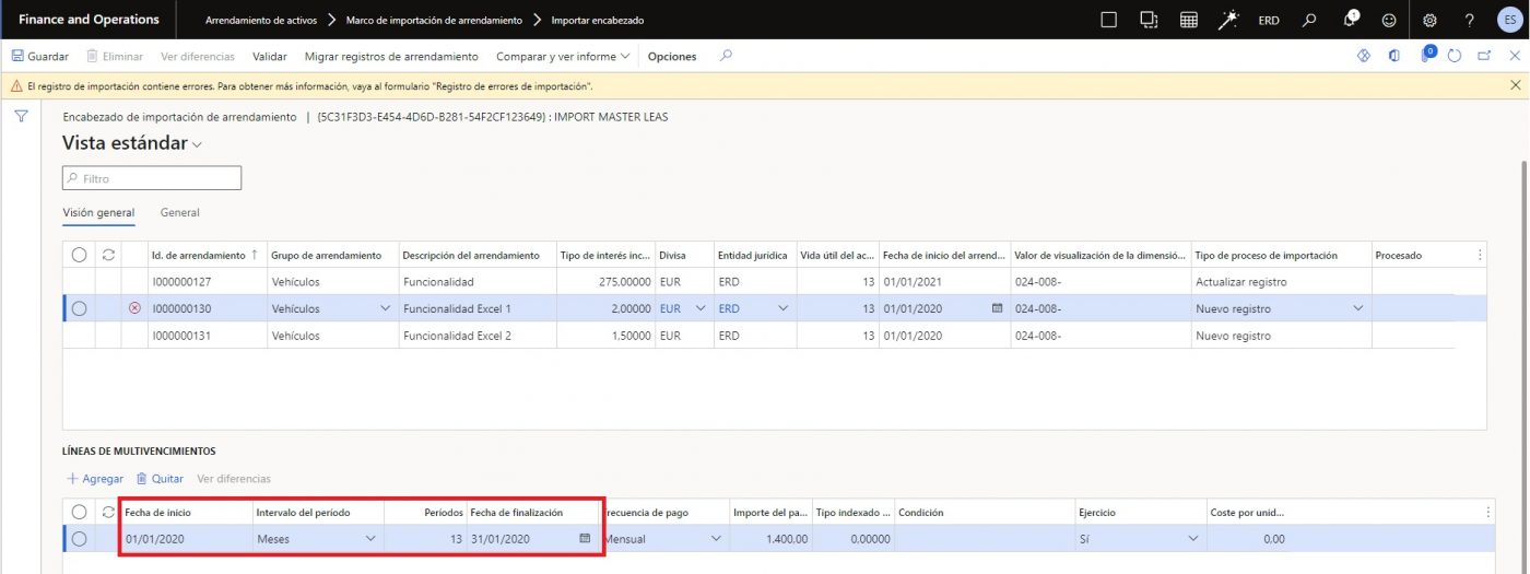 Importación de arrendamientos Axazure