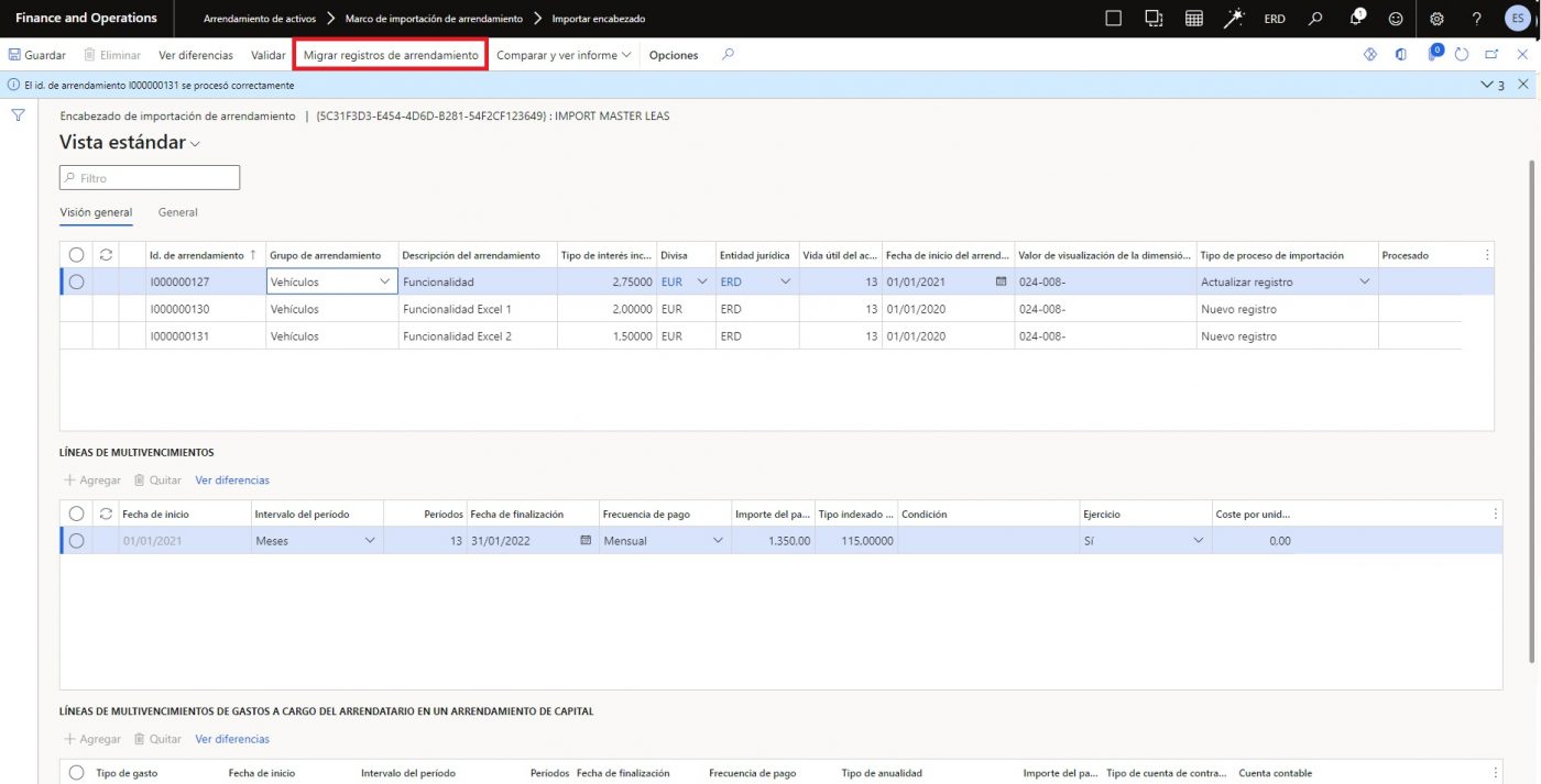 Import of financial leases Axazure