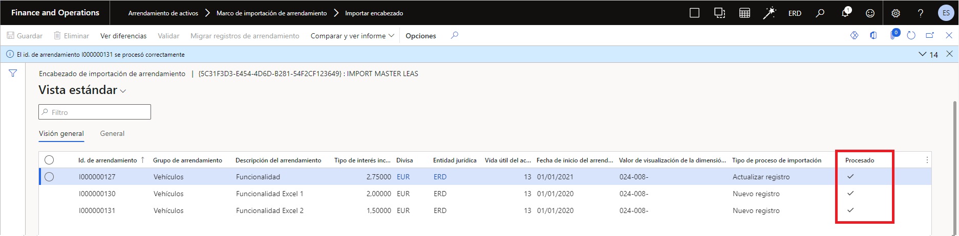 Import of financial leases Axazure