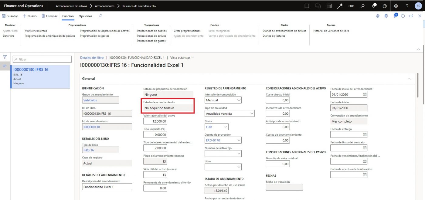 Import of financial leases Axazure