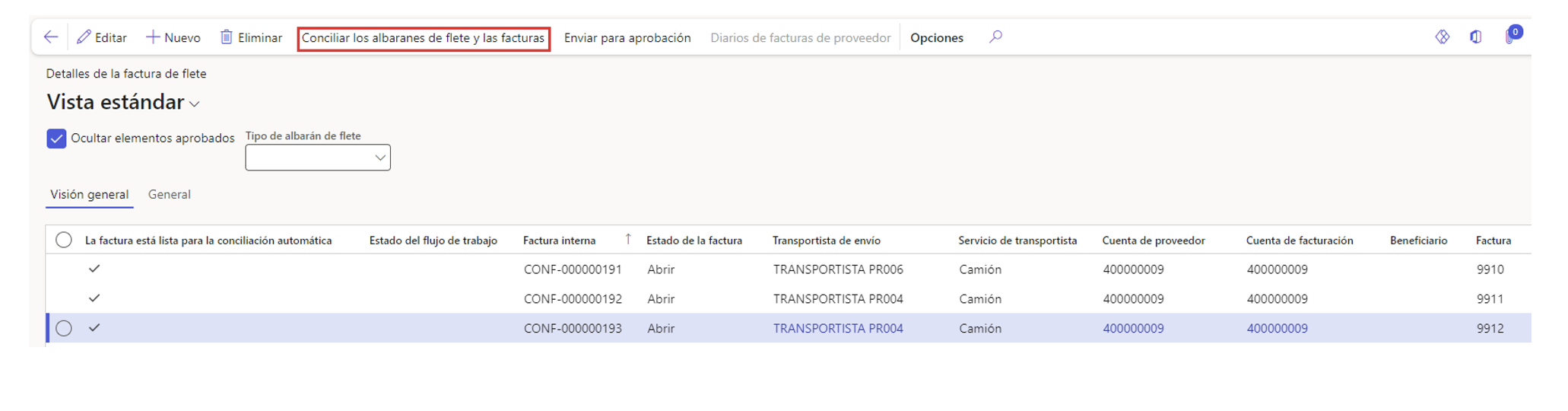 Conciliación de facturas de flete en D365 FnO Axazure