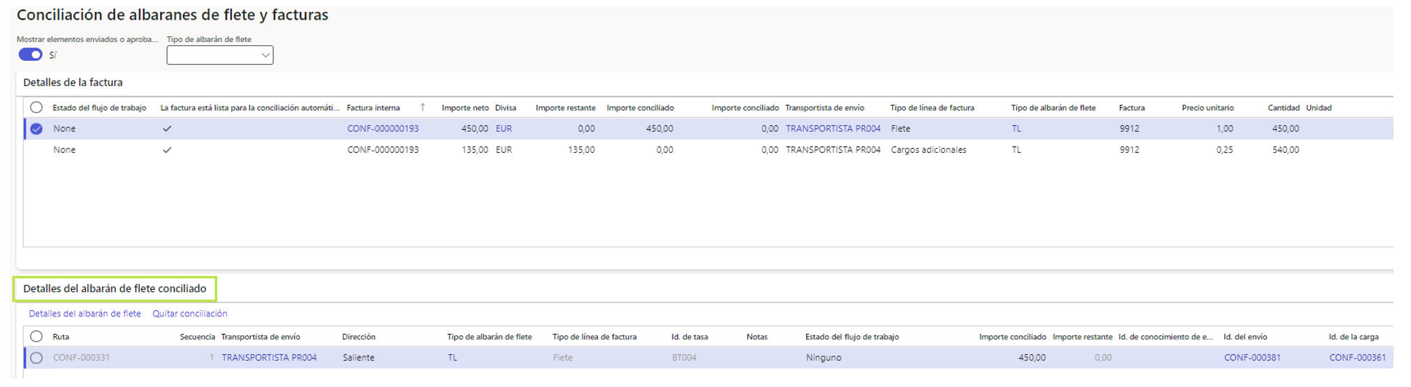 Conciliación de facturas de flete en D365 FnO Axazure