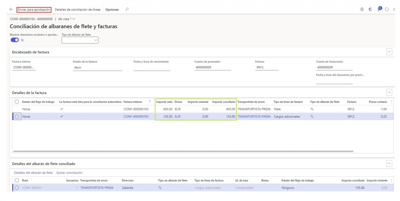 Conciliación de facturas de flete en D365 FnO Axazure