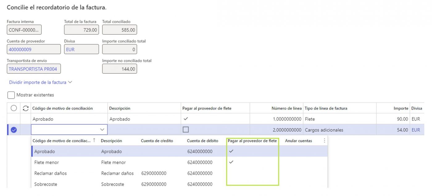 Conciliación de facturas de flete en D365 FnO Axazure