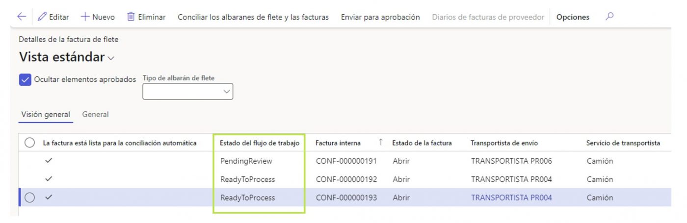 Conciliación de facturas de flete en D365 FnO Axazure