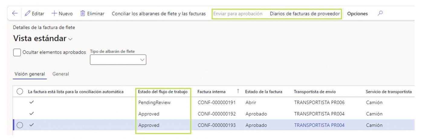 Conciliación de facturas de flete en D365 FnO Axazure