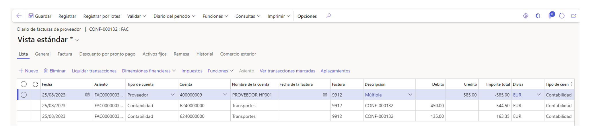 Conciliación de facturas de flete en D365 FnO Axazure