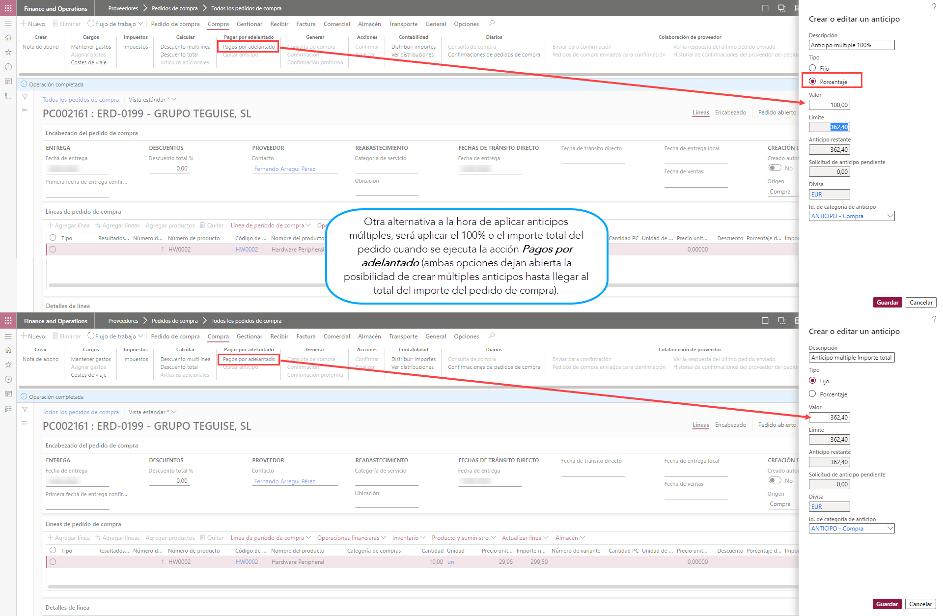 Advance payments and multiple advances on invoice to suppliers Axazure