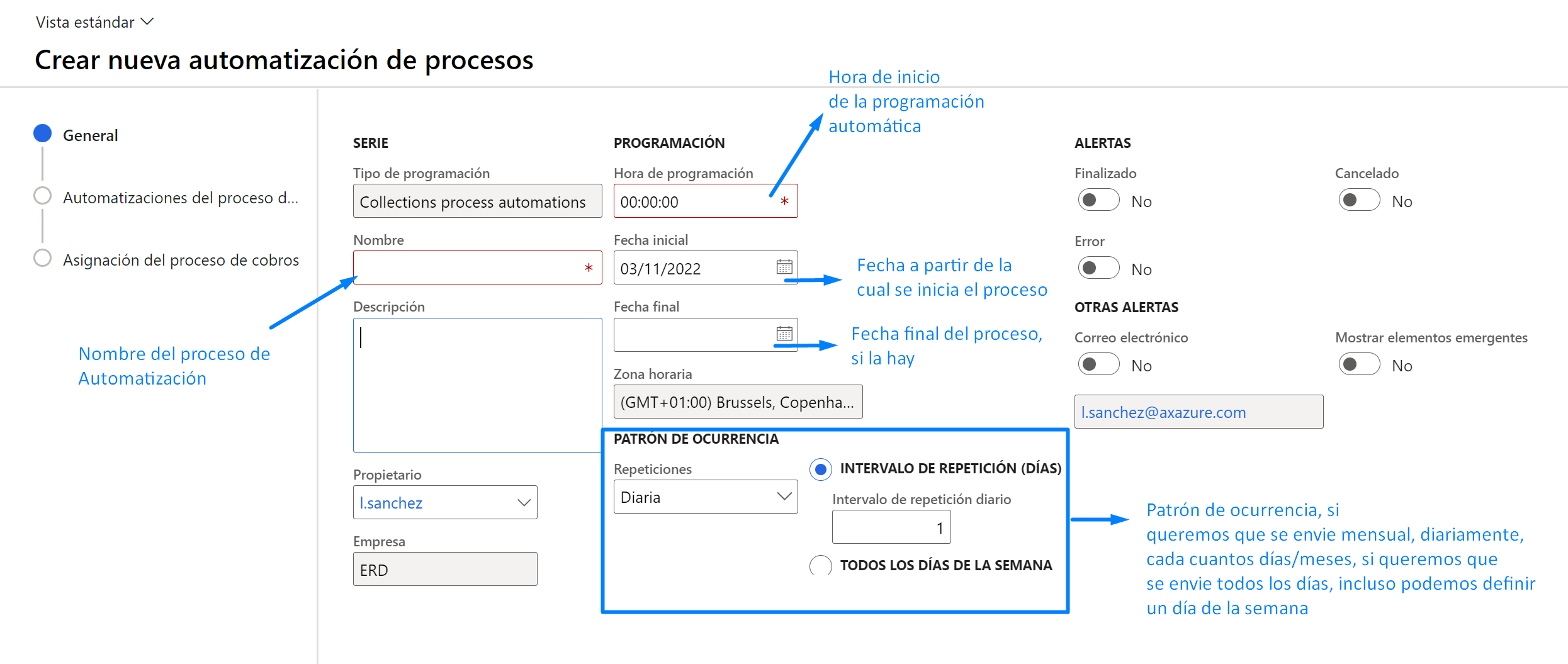 Automation of the process of collection letters Axazure